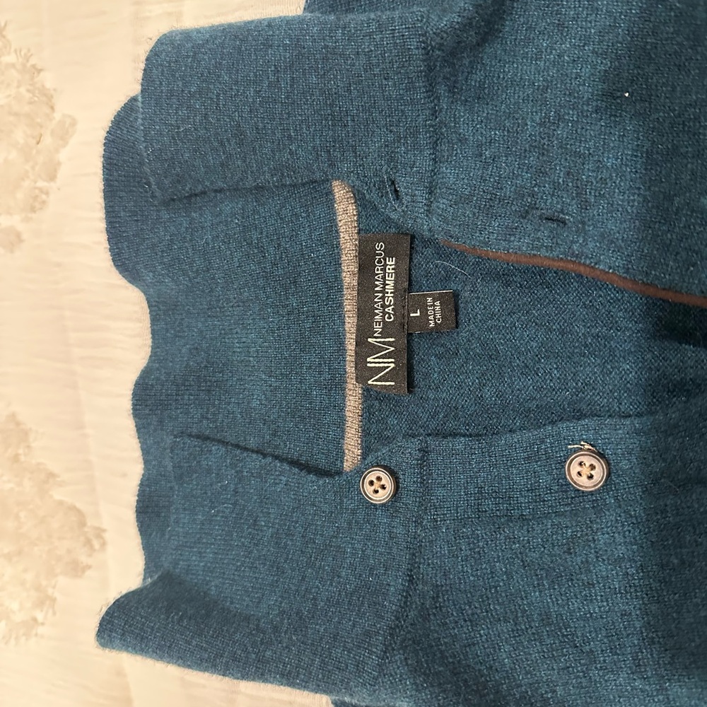 Neiman Marcus Blue Zip Up Sweater